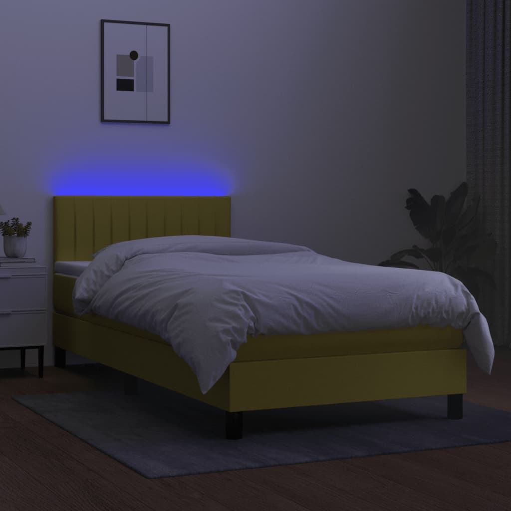 Κρεβάτι Boxspring με Στρώμα & LED Πράσινο 100x200 εκ Υφασμάτινο - Pakobazaar