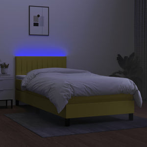 Κρεβάτι Boxspring με Στρώμα & LED Πράσινο 100x200 εκ Υφασμάτινο - Pakobazaar