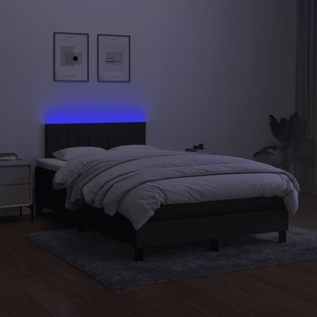 Κρεβάτι Boxspring με Στρώμα & LED Μαύρο 120x200 εκ. Υφασμάτινο