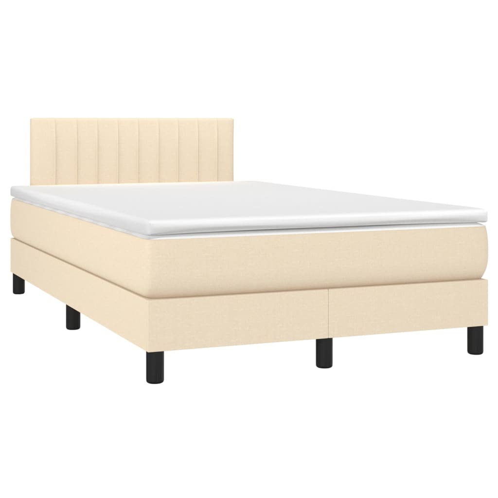 Κρεβάτι Boxspring με Στρώμα & LED Κρεμ 120x200 εκ. Υφασμάτινο - Pakobazaar