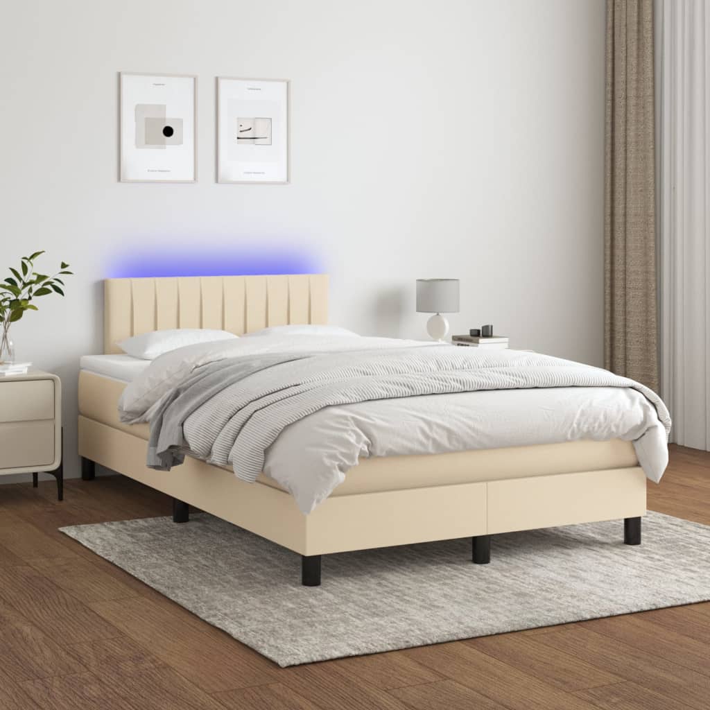 Κρεβάτι Boxspring με Στρώμα & LED Κρεμ 120x200 εκ. Υφασμάτινο - Pakobazaar
