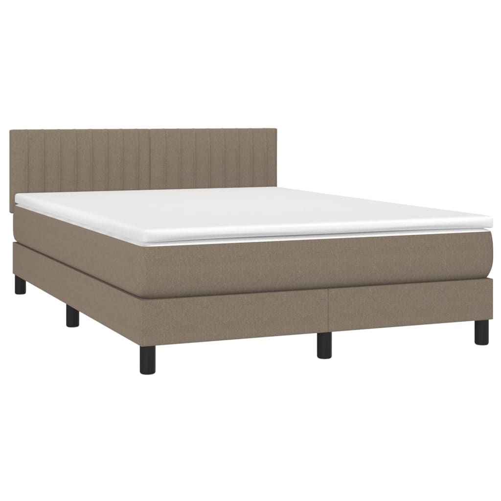 Κρεβάτι Boxspring με Στρώμα & LED Taupe 140x190 εκ. Υφασμάτινο