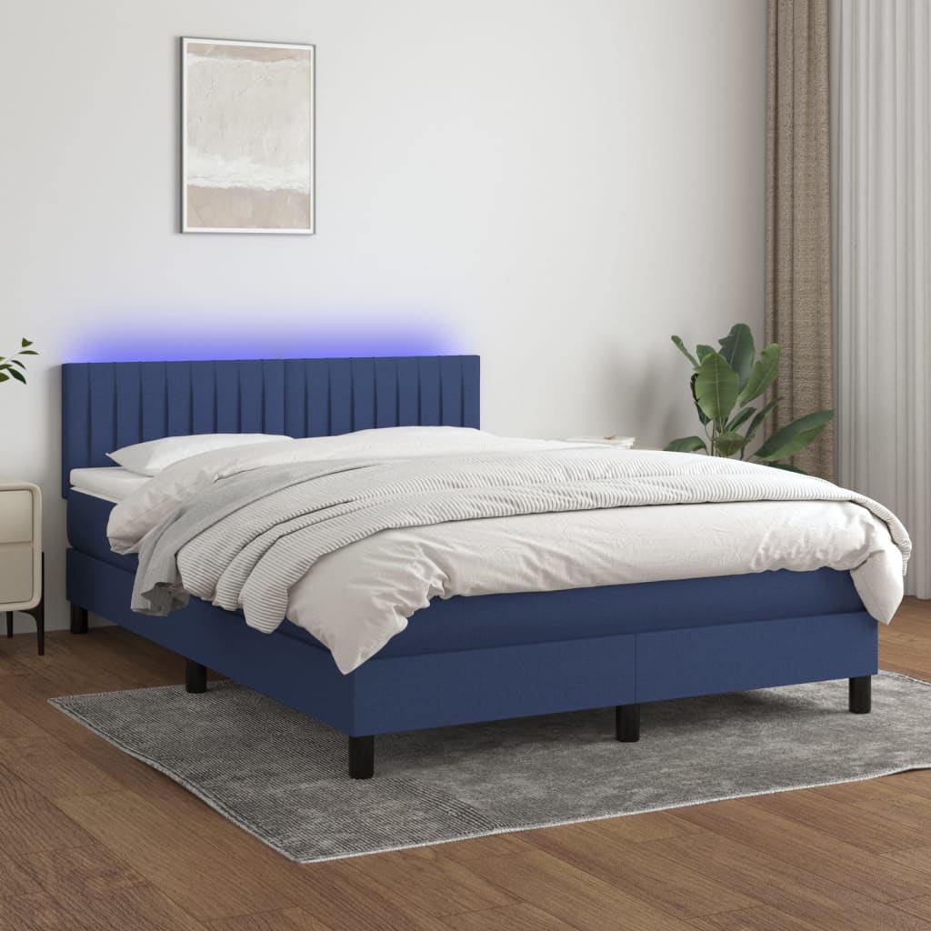 Κρεβάτι Boxspring με Στρώμα & LED Μπλε 140x190 εκ. Υφασμάτινο
