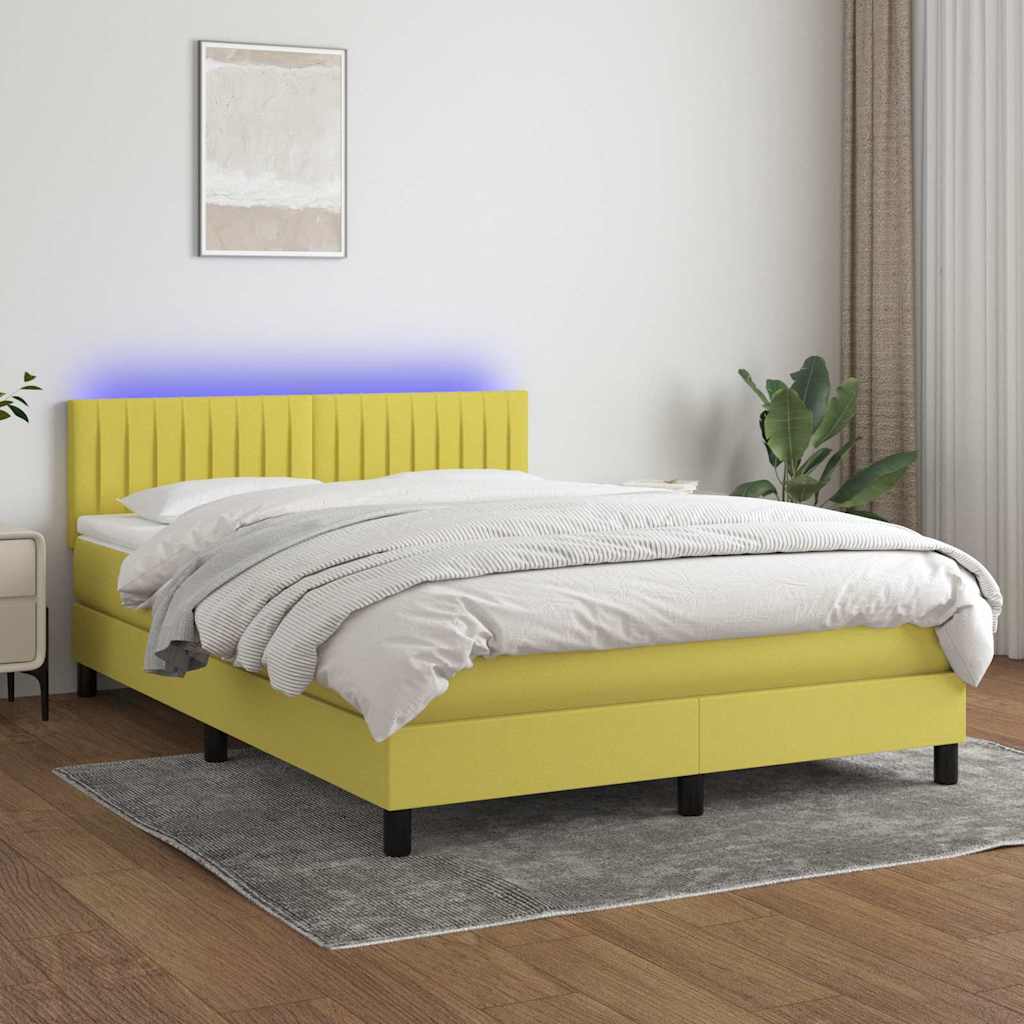 Κρεβάτι Boxspring με Στρώμα & LED Πράσινο 140x190 εκ Υφασμάτινο - Pakobazaar