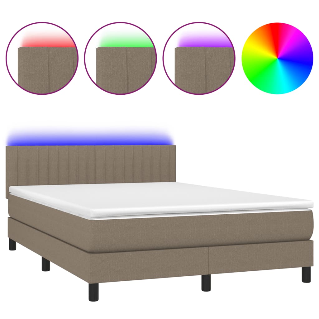 Κρεβάτι Boxspring με Στρώμα & LED Taupe 140x200 εκ. Υφασμάτινο