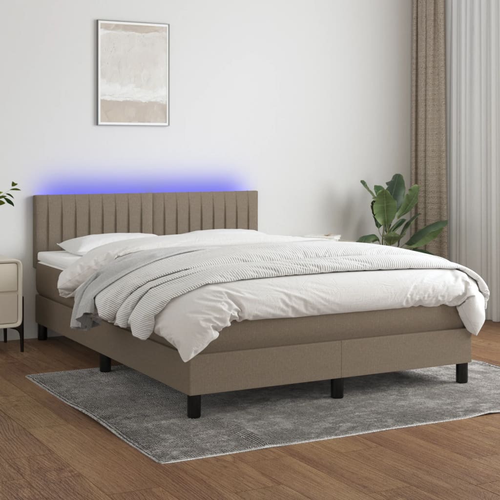Κρεβάτι Boxspring με Στρώμα & LED Taupe 140x200 εκ. Υφασμάτινο