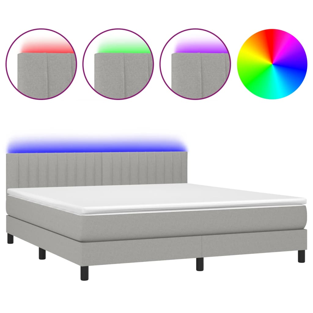 Κρεβάτι Boxspring με Στρώμα & LED Αν.Γκρι 160x200 εκ Υφασμάτινο