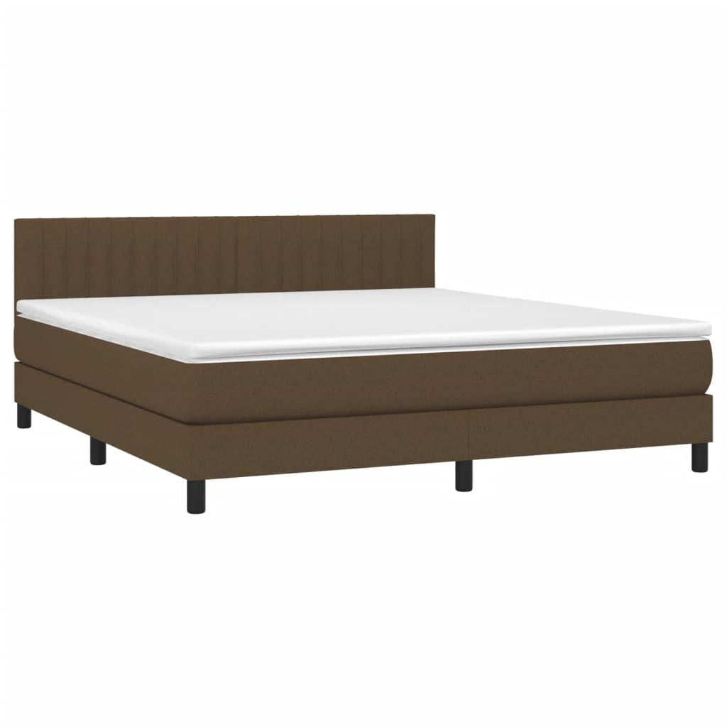Κρεβάτι Boxspring με Στρώμα & LED Σκ.Καφέ 160x200 εκ Υφασμάτινο