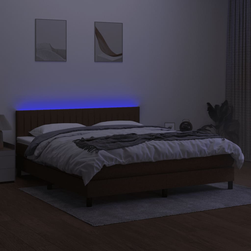 Κρεβάτι Boxspring με Στρώμα & LED Σκ.Καφέ 160x200 εκ Υφασμάτινο