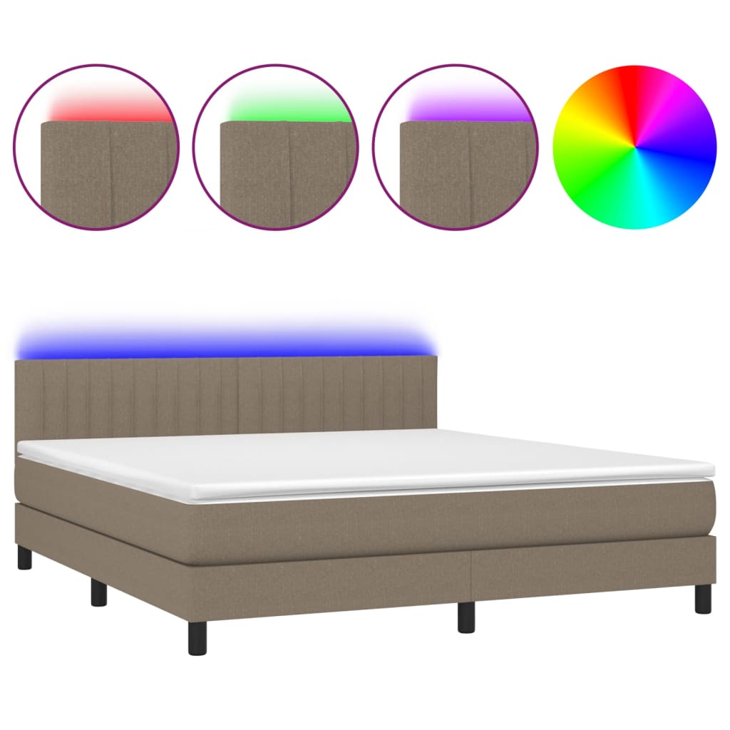 Κρεβάτι Boxspring με Στρώμα & LED Taupe 160x200 εκ. Υφασμάτινο - Pakobazaar