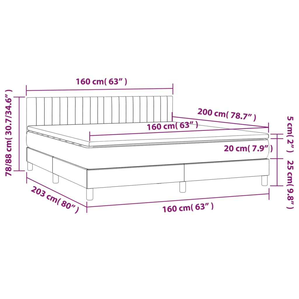 Κρεβάτι Boxspring με Στρώμα & LED Taupe 160x200 εκ. Υφασμάτινο - Pakobazaar