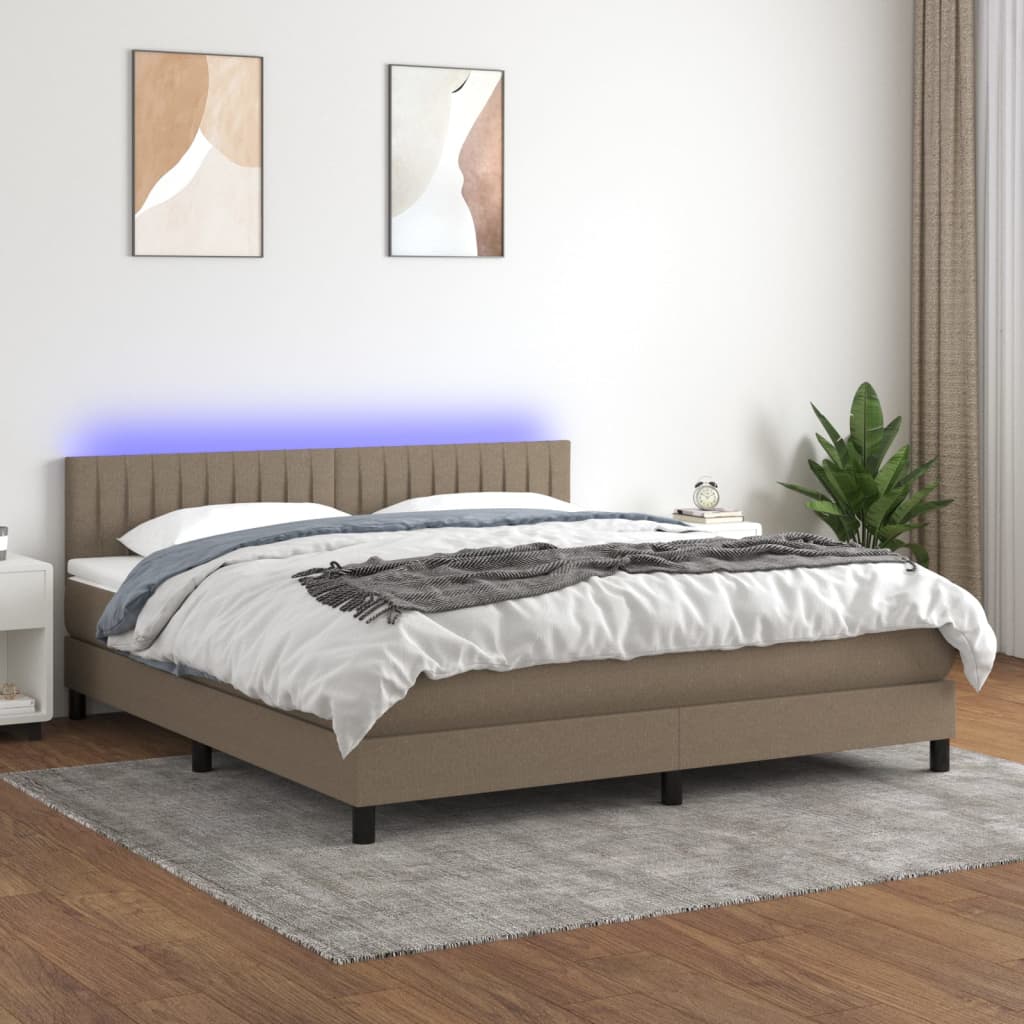 Κρεβάτι Boxspring με Στρώμα & LED Taupe 160x200 εκ. Υφασμάτινο - Pakobazaar