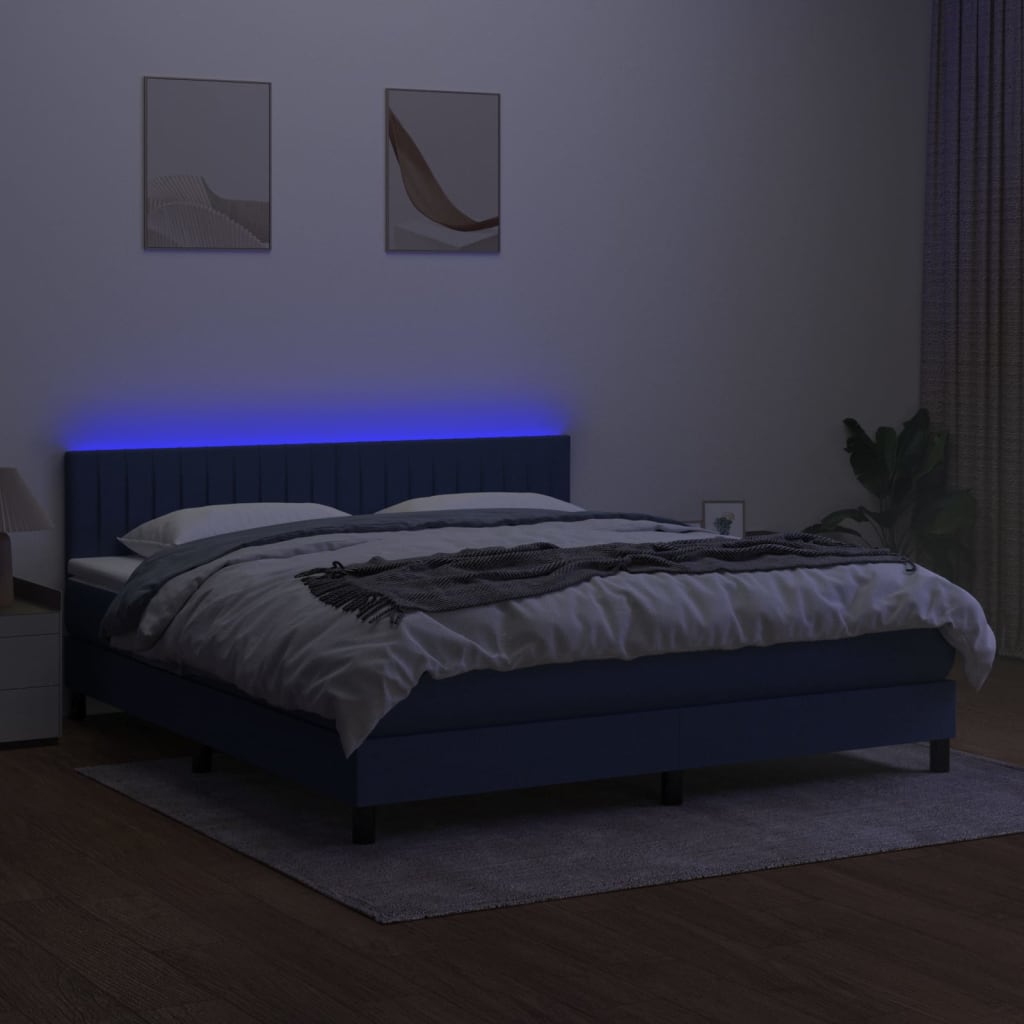 Κρεβάτι Boxspring με Στρώμα & LED Μπλε 160x200 εκ. Υφασμάτινο