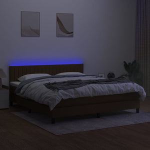 Κρεβάτι Boxspring με Στρώμα & LED Σκ.Καφέ 180x200εκ. Υφασμάτινο