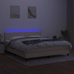 Κρεβάτι Boxspring με Στρώμα & LED Κρεμ 180x200 εκ. Υφασμάτινο
