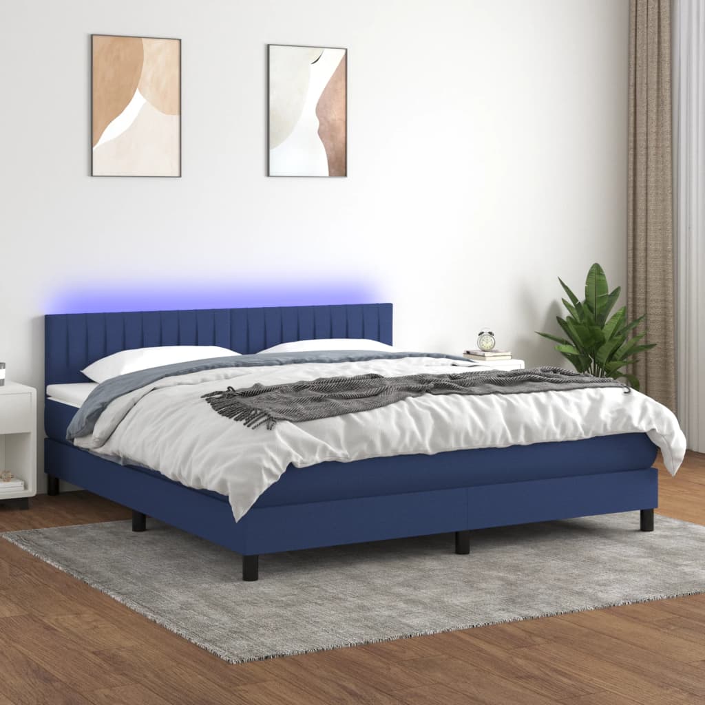 Κρεβάτι Boxspring με Στρώμα & LED Μπλε 180x200 εκ. Υφασμάτινο