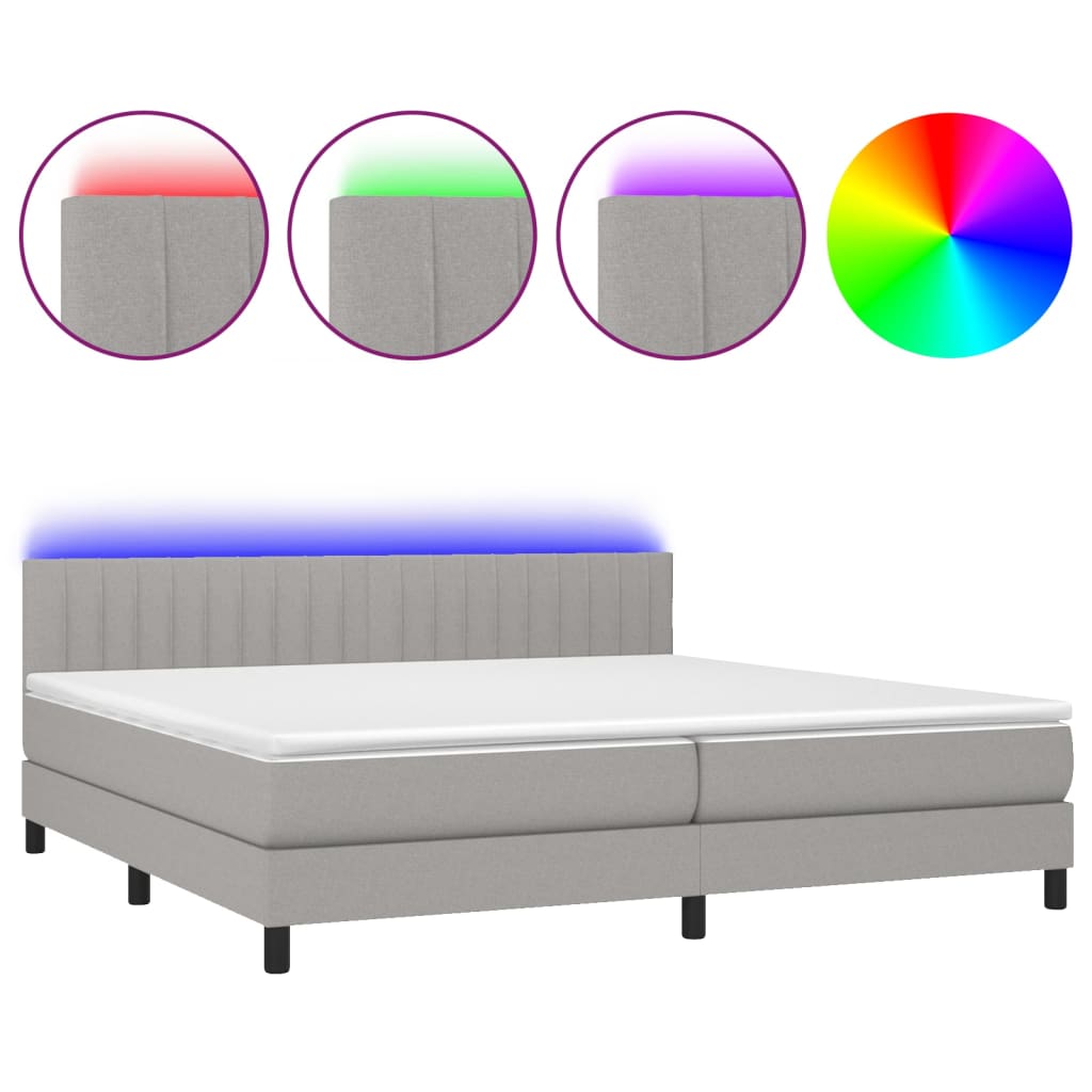 Κρεβάτι Boxspring με Στρώμα & LED Αν.Γκρι 200x200εκ. Υφασμάτινο - Pakobazaar
