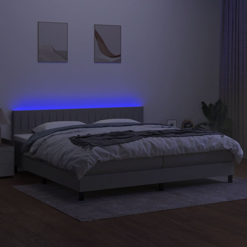 Κρεβάτι Boxspring με Στρώμα & LED Αν.Γκρι 200x200εκ. Υφασμάτινο - Pakobazaar