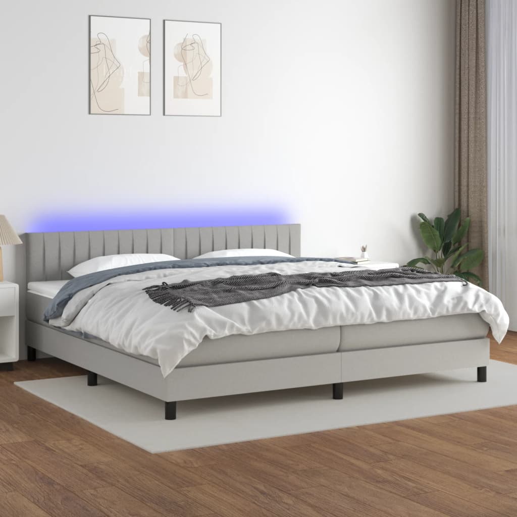 Κρεβάτι Boxspring με Στρώμα & LED Αν.Γκρι 200x200εκ. Υφασμάτινο - Pakobazaar