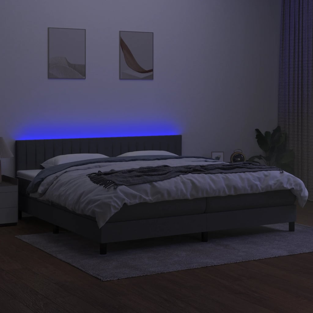 Κρεβάτι Boxspring με Στρώμα & LED Σκ.Γκρι 200x200εκ. Υφασμάτινο - Pakobazaar