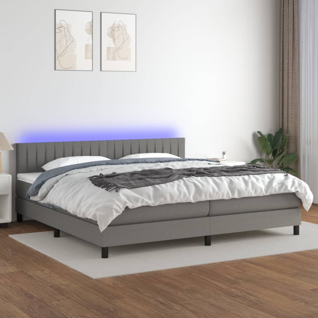 Κρεβάτι Boxspring με Στρώμα & LED Σκ.Γκρι 200x200εκ. Υφασμάτινο - Pakobazaar