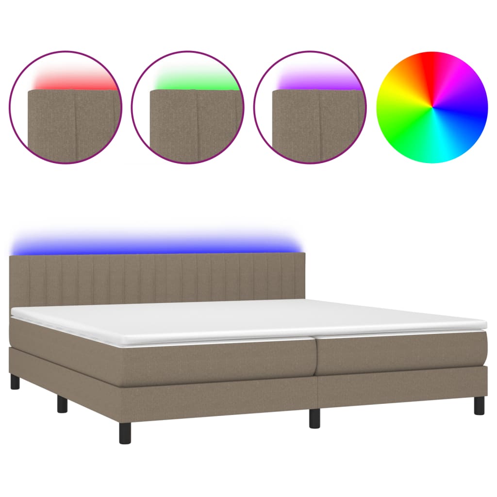 Κρεβάτι Boxspring με Στρώμα & LED Taupe 200x200 εκ. Υφασμάτινο