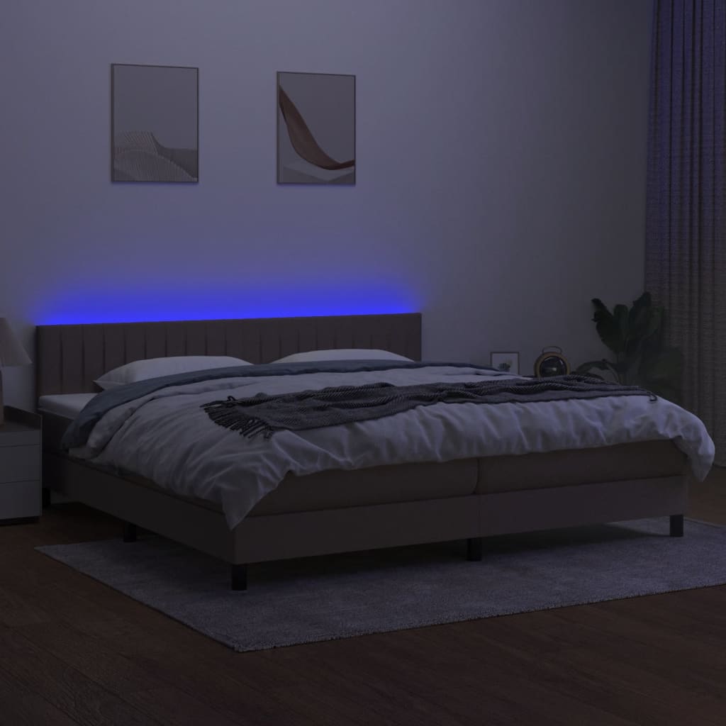 Κρεβάτι Boxspring με Στρώμα & LED Taupe 200x200 εκ. Υφασμάτινο