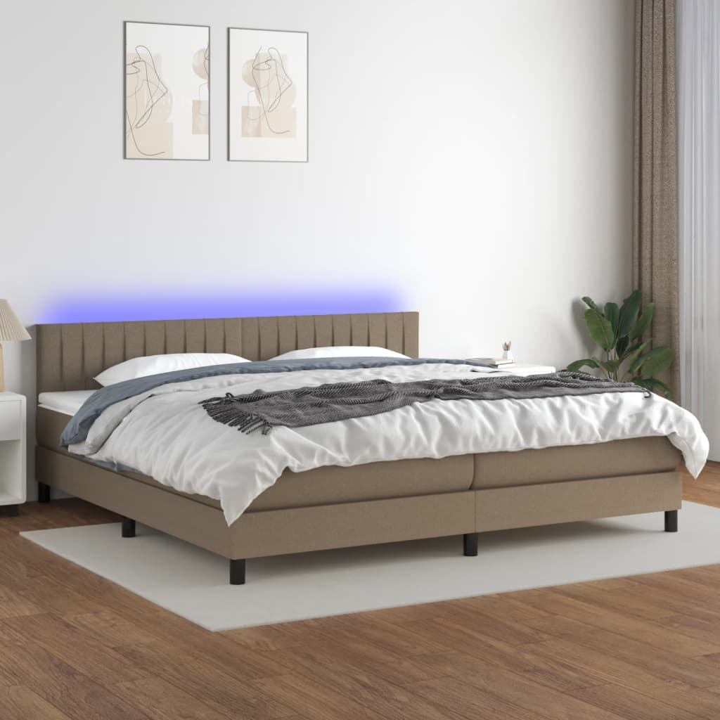 Κρεβάτι Boxspring με Στρώμα & LED Taupe 200x200 εκ. Υφασμάτινο