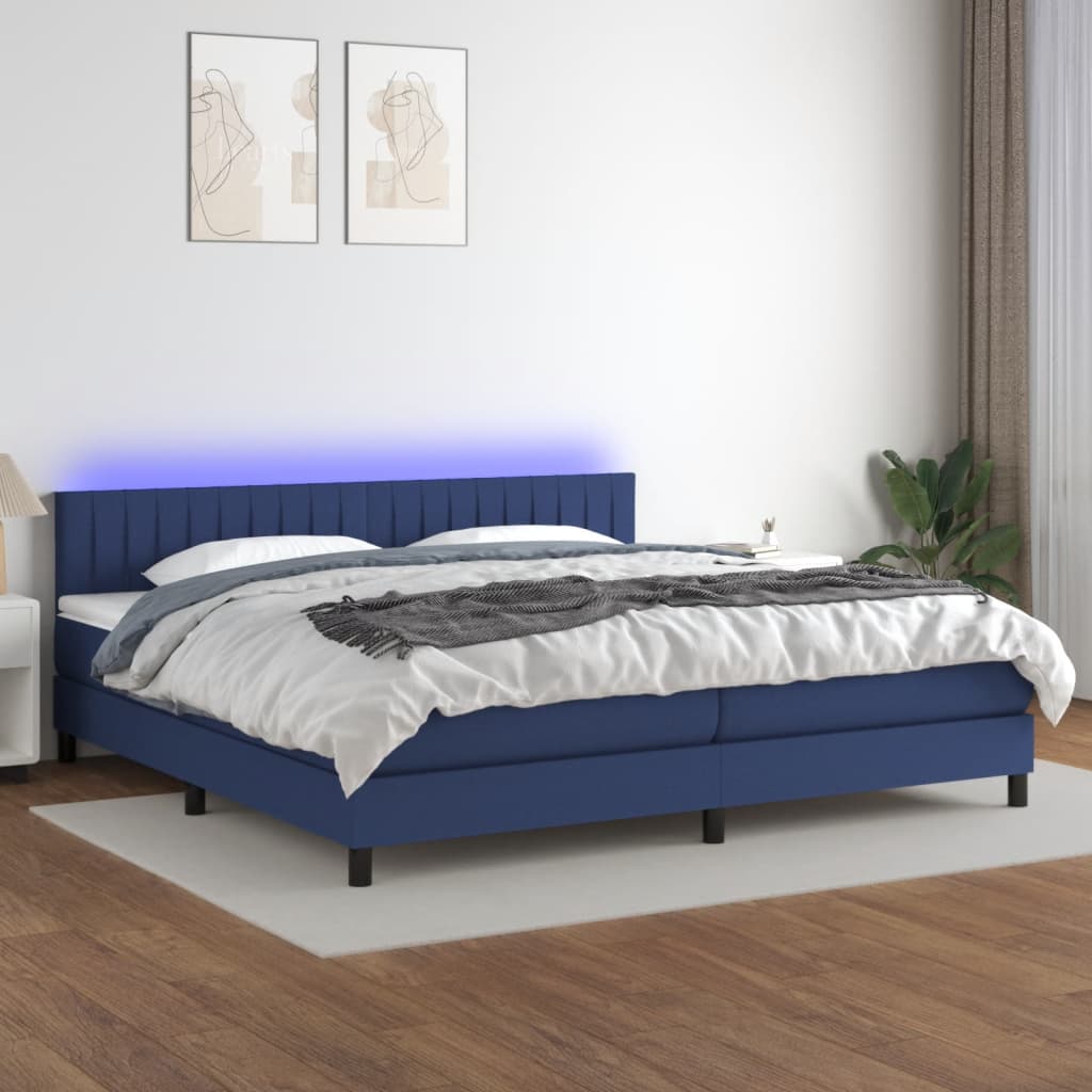 Κρεβάτι Boxspring με Στρώμα & LED Μπλε 200x200 εκ. Υφασμάτινο
