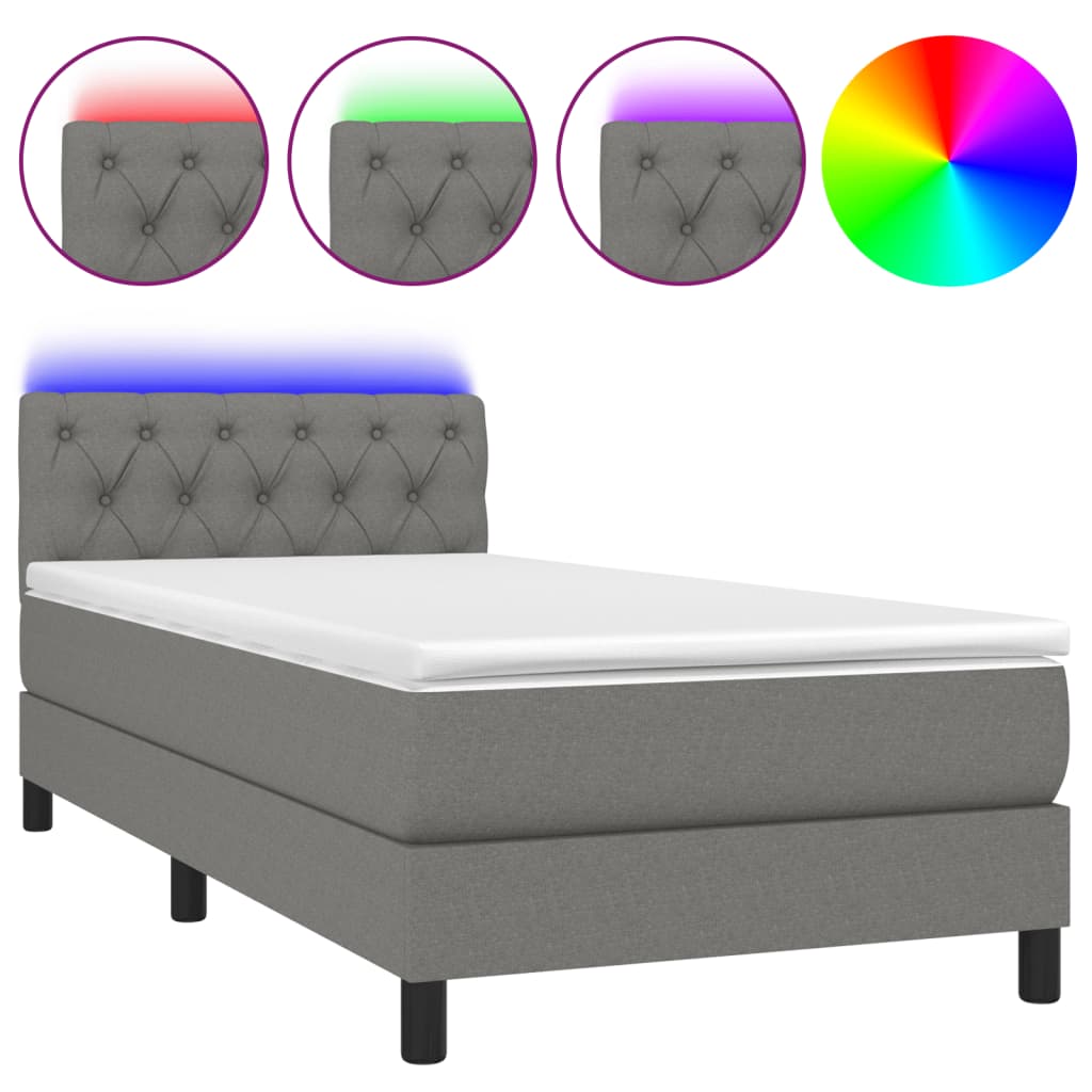 Κρεβάτι Boxspring με Στρώμα & LED Σκ.Γκρι 80x200 εκ. Υφασμάτινο - Pakobazaar