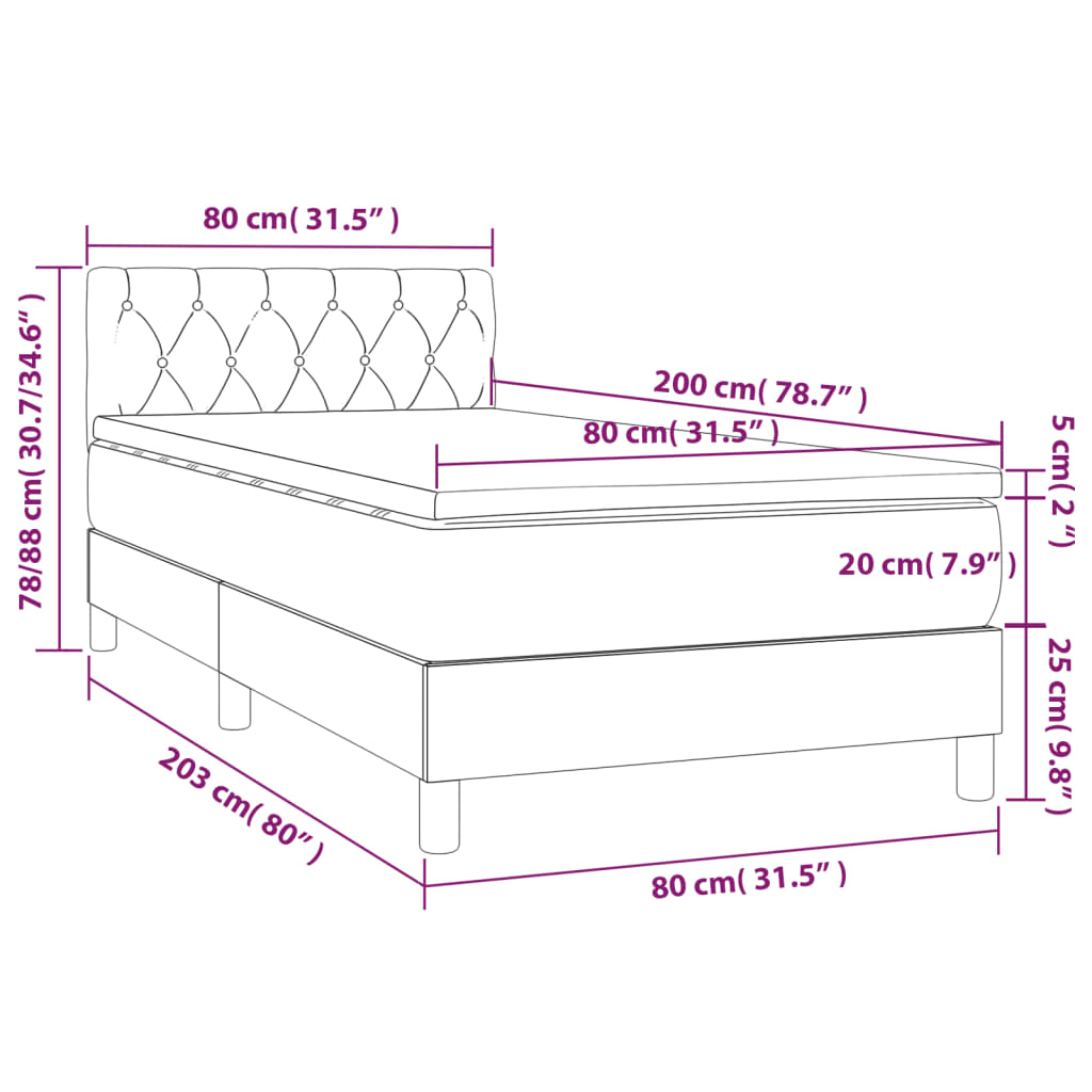Κρεβάτι Boxspring με Στρώμα & LED Σκ.Γκρι 80x200 εκ. Υφασμάτινο - Pakobazaar