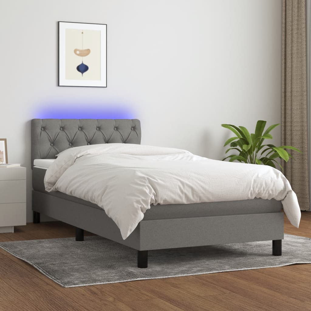 Κρεβάτι Boxspring με Στρώμα & LED Σκ.Γκρι 80x200 εκ. Υφασμάτινο - Pakobazaar