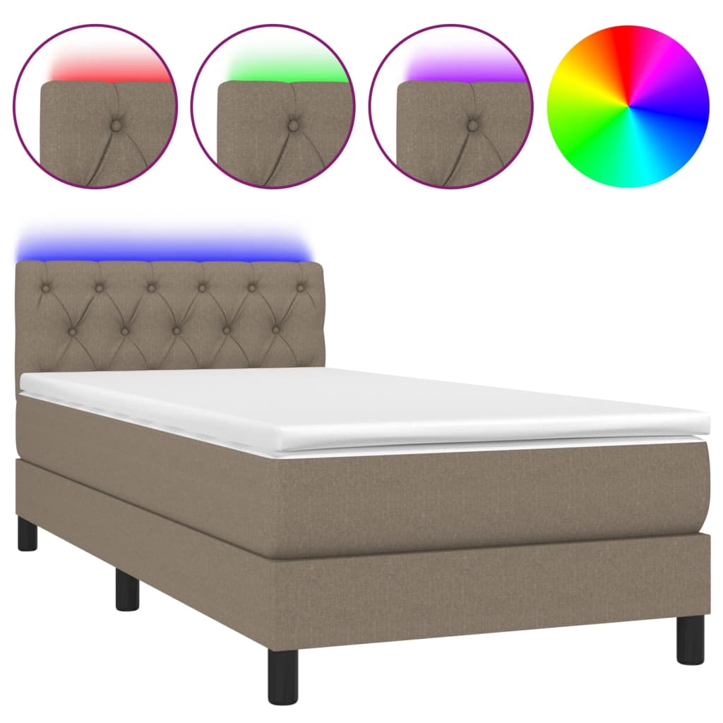 Κρεβάτι Boxspring με Στρώμα & LED Taupe 80x200 εκ. Υφασμάτινο