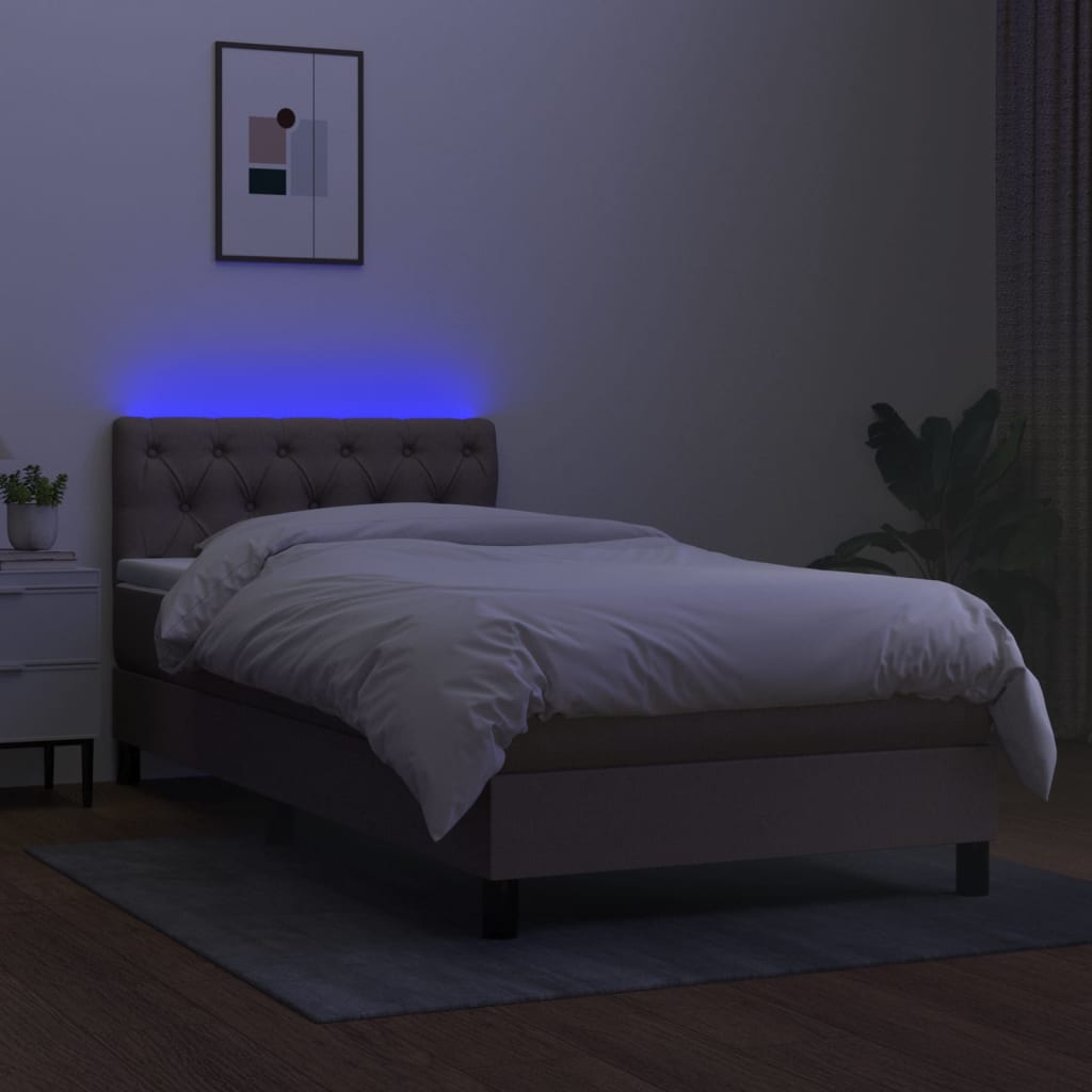 Κρεβάτι Boxspring με Στρώμα & LED Taupe 80x200 εκ. Υφασμάτινο
