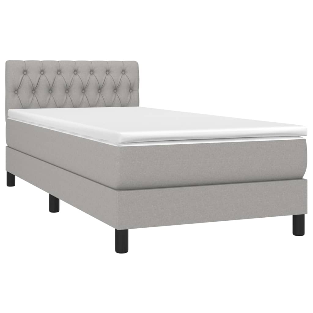 Κρεβάτι Boxspring με Στρώμα & LED Αν.Γκρι 90x190 εκ. Υφασμάτινο