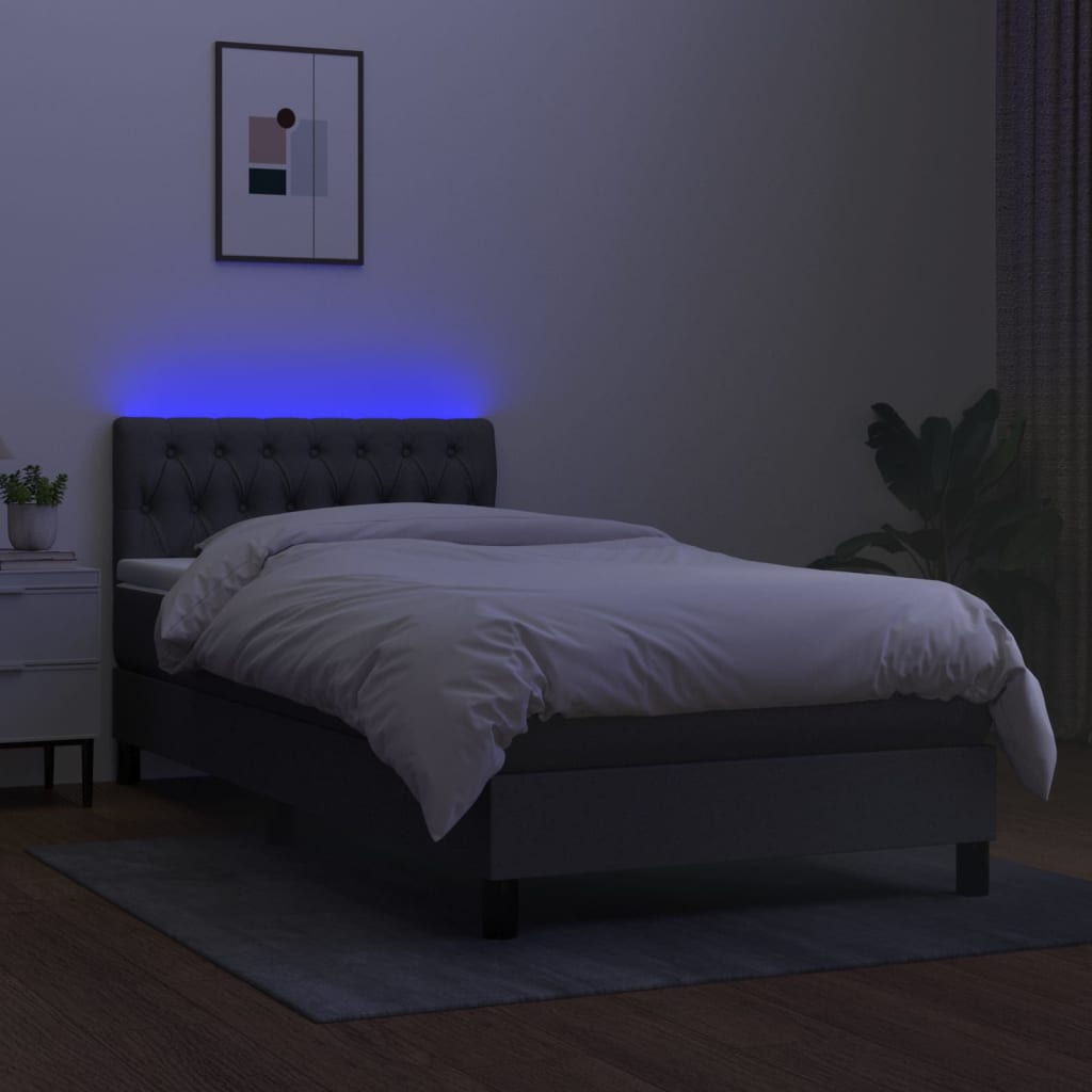 Κρεβάτι Boxspring με Στρώμα & LED Σκ.Γκρι 90x190 εκ. Υφασμάτινο - Pakobazaar