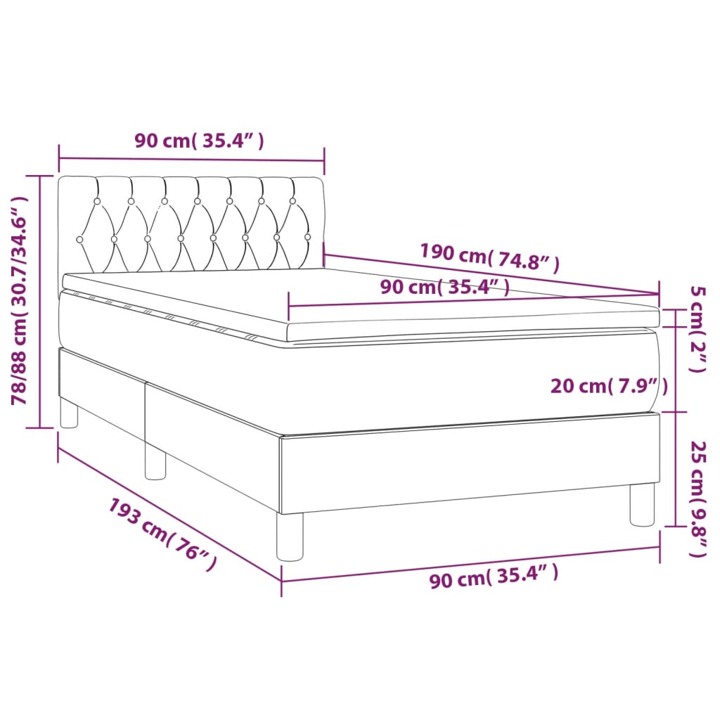 Κρεβάτι Boxspring με Στρώμα & LED Μαύρο 90x190 εκ. Υφασμάτινο - Pakobazaar