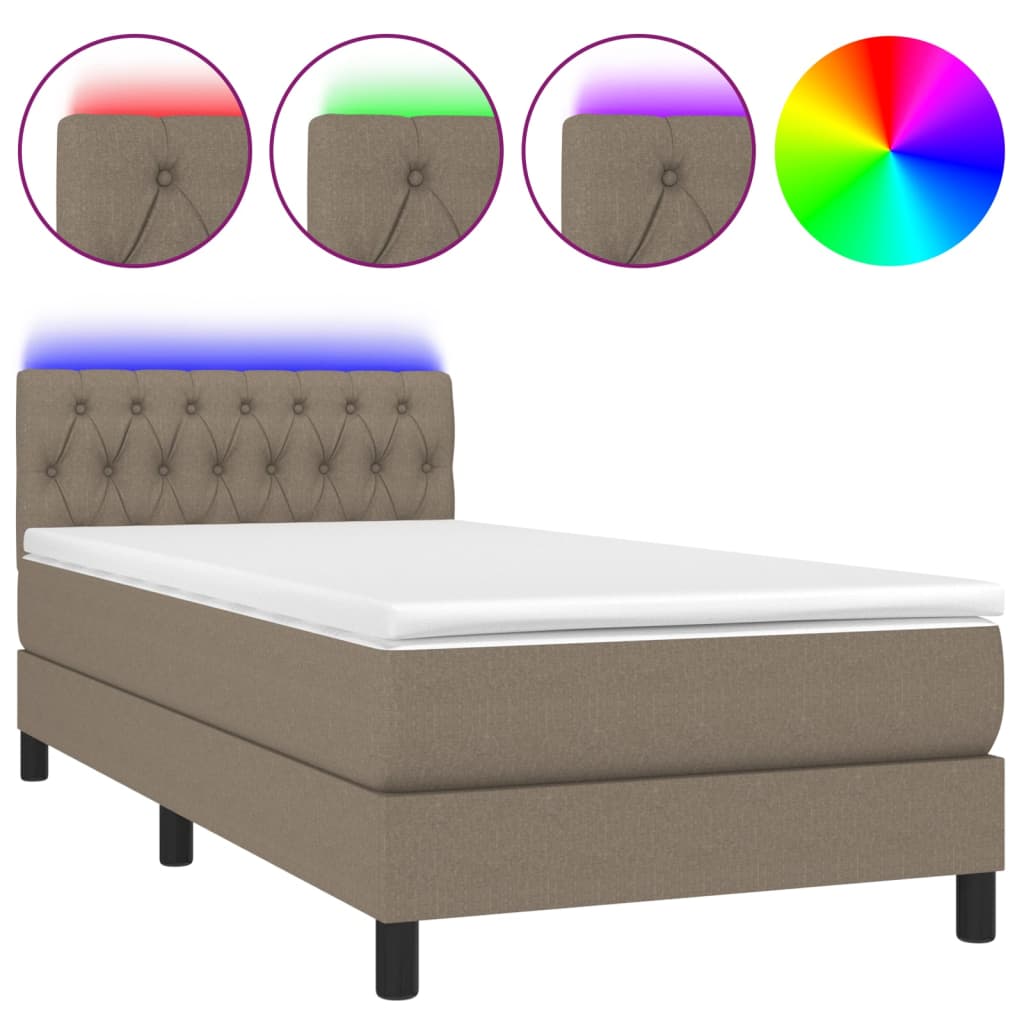 Κρεβάτι Boxspring με Στρώμα & LED Taupe 90x190 εκ. Υφασμάτινο