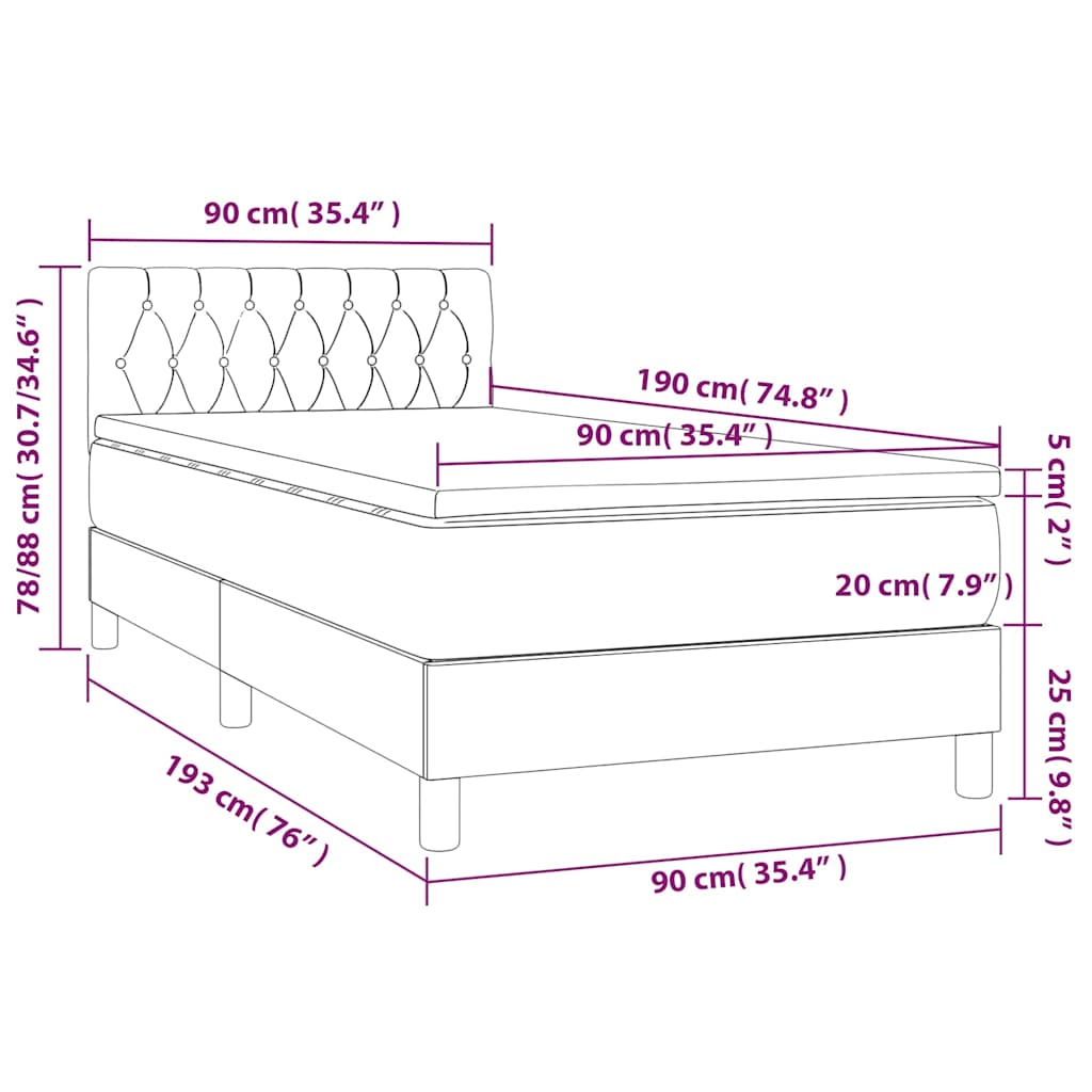 Κρεβάτι Boxspring με Στρώμα & LED Πράσινο 90x190 εκ. Υφασμάτινο