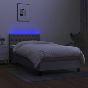 Κρεβάτι Boxspring με Στρώμα & LED Αν.Γκρι 90x200 εκ. Υφασμάτινο