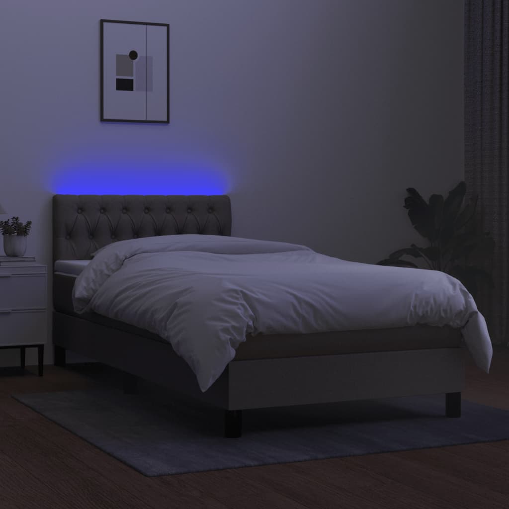 Κρεβάτι Boxspring με Στρώμα & LED Taupe 90x200 εκ. Υφασμάτινο