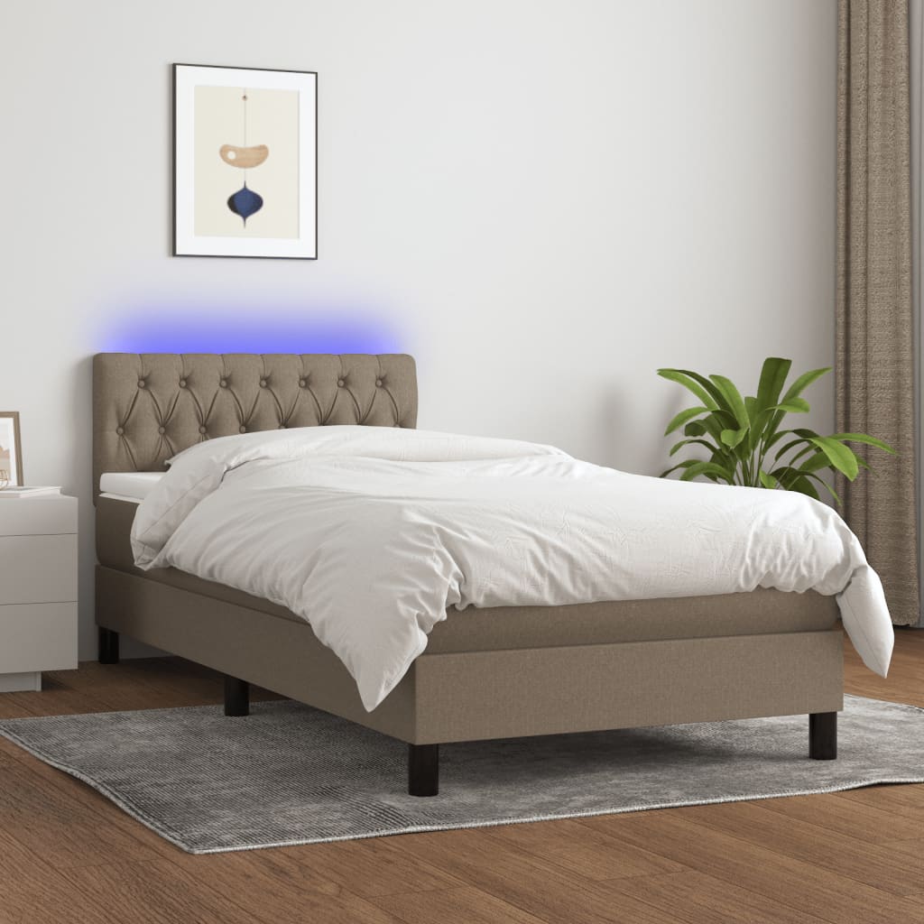 Κρεβάτι Boxspring με Στρώμα & LED Taupe 90x200 εκ. Υφασμάτινο
