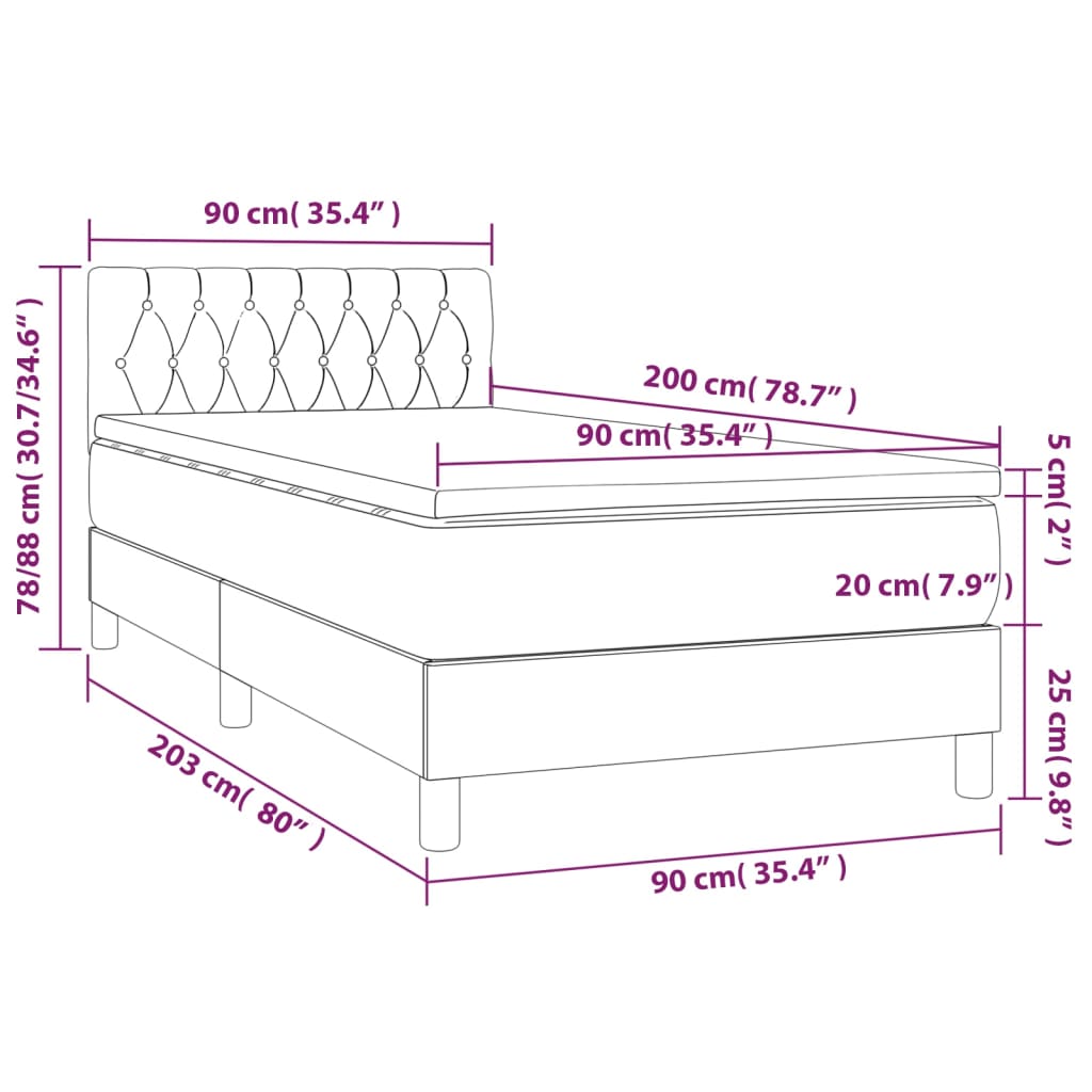 Κρεβάτι Boxspring με Στρώμα & LED Κρεμ 90x200 εκ. Υφασμάτινο