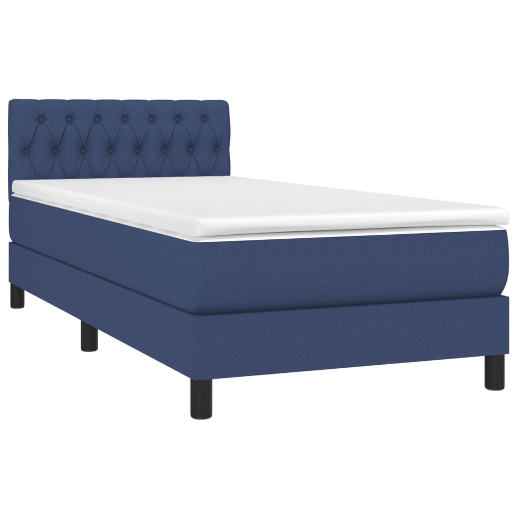 Κρεβάτι Boxspring με Στρώμα & LED Μπλε 90x200 εκ. Υφασμάτινο