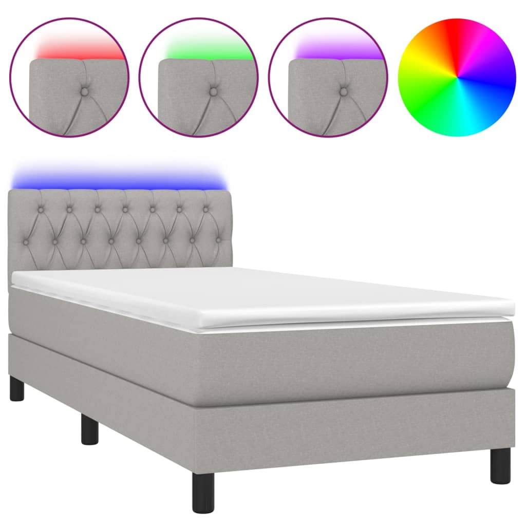 Κρεβάτι Boxspring με Στρώμα & LED Αν.Γκρι 100x200 εκ Υφασμάτινο