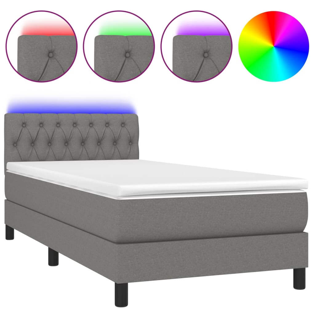 Κρεβάτι Boxspring με Στρώμα & LED Σκ.Γκρι 100x200 εκ Υφασμάτινο