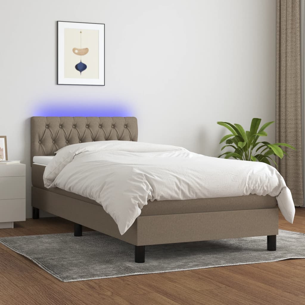 Κρεβάτι Boxspring με Στρώμα & LED Taupe 100x200 εκ. Υφασμάτινο