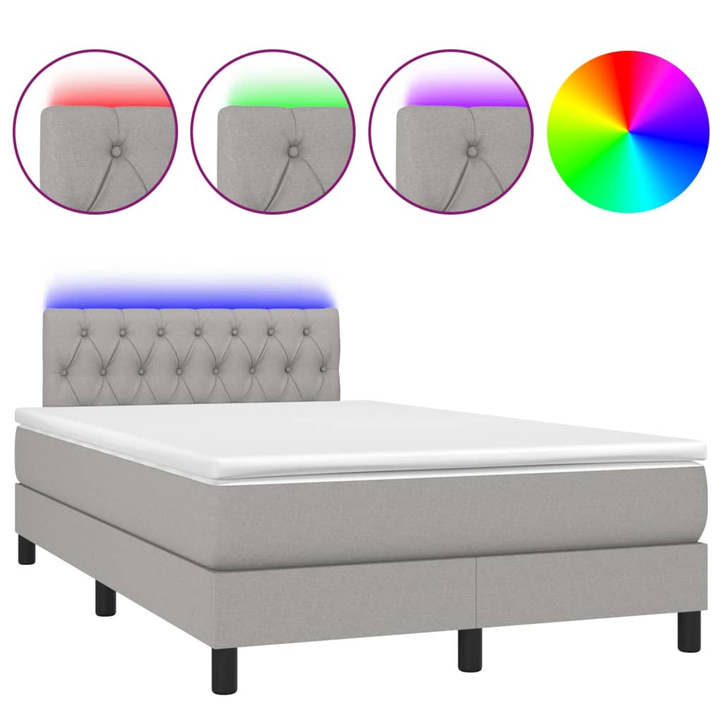 Κρεβάτι Boxspring με Στρώμα & LED Αν.Γκρι 120x200 εκ Υφασμάτινο
