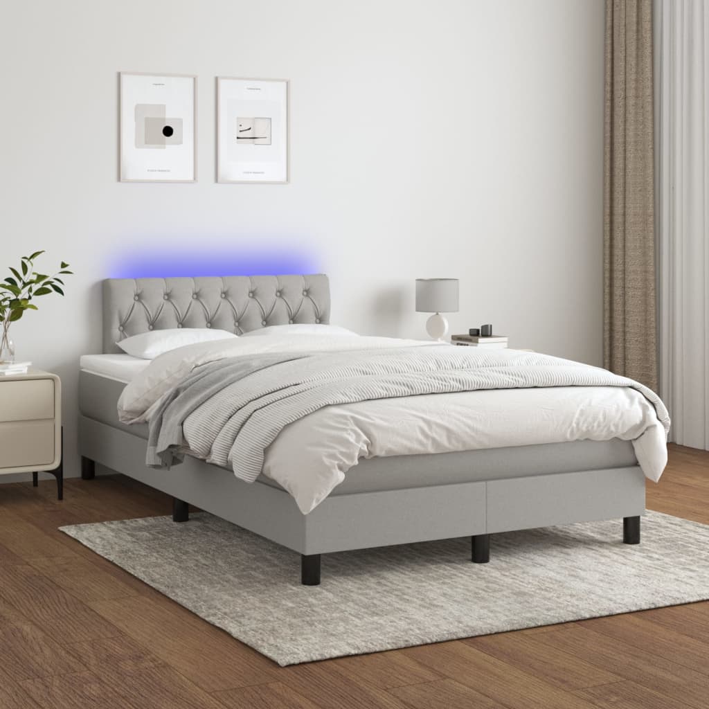 Κρεβάτι Boxspring με Στρώμα & LED Αν.Γκρι 120x200 εκ Υφασμάτινο
