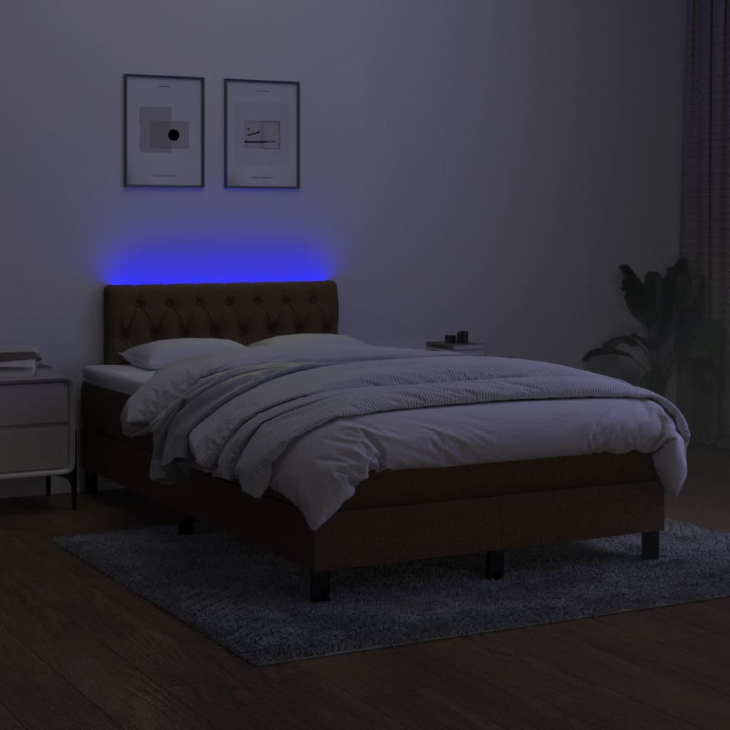 Κρεβάτι Boxspring με Στρώμα & LED Σκ.Καφέ 120x200 εκ Υφασμάτινο